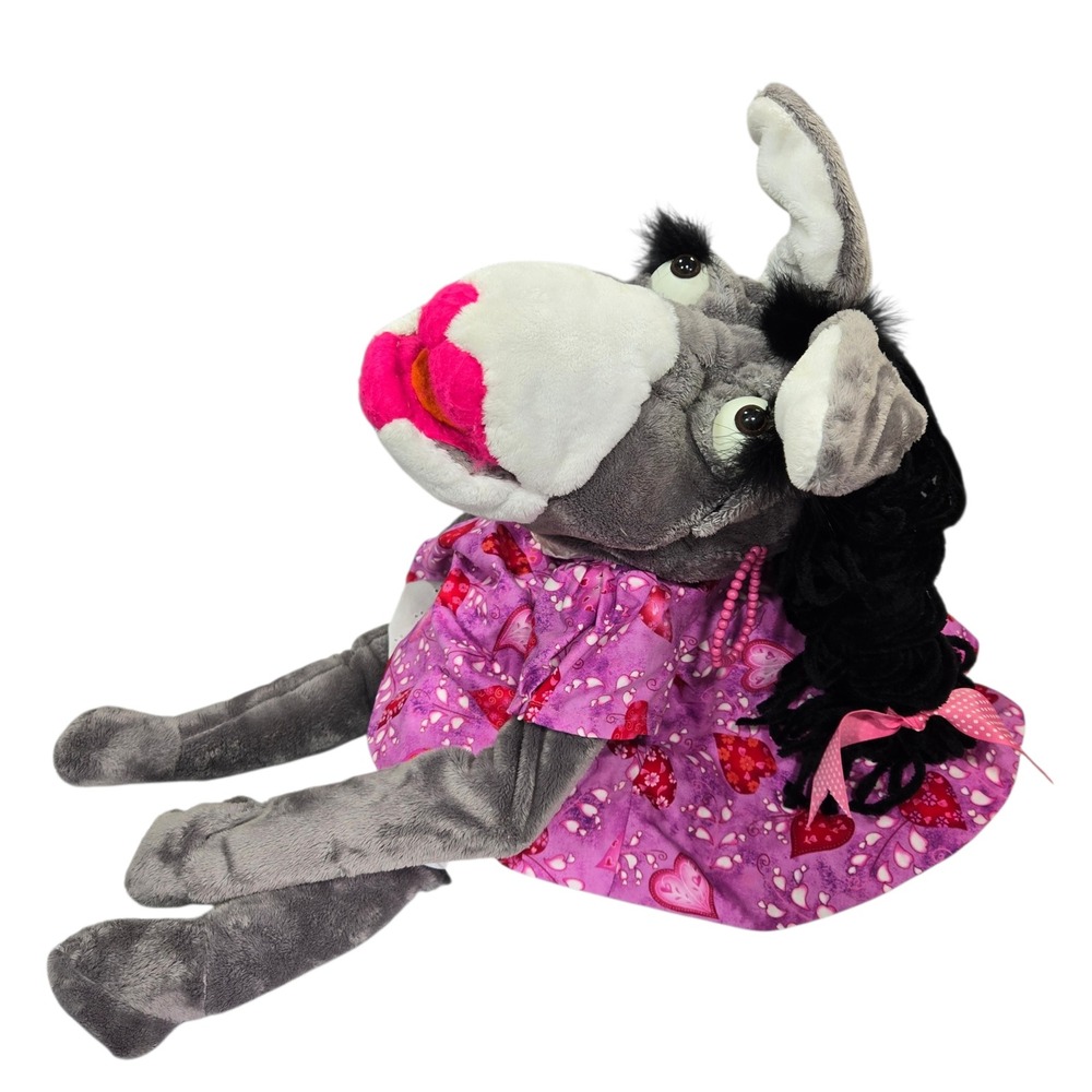 25" Large Ventriloquist Donkey Hand Puppet Movable Mouth Posable Arms Lipstick